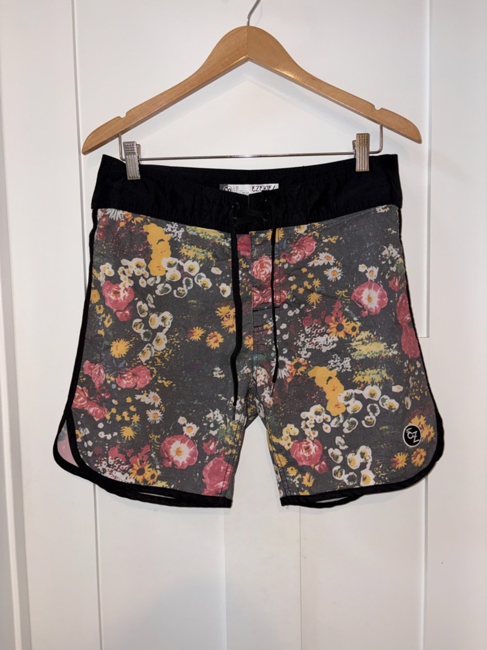 Ezekiel Floral Swim Board Shorts - Charcoal, Black, Yellow, Pink